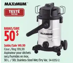 Canadian Tire MAXIMUM 30L Stainless-Steel Wet/Dry Vac offer