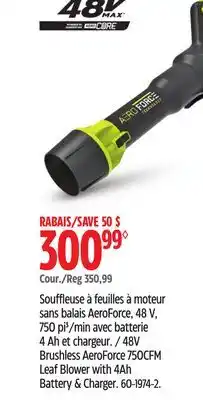 Canadian Tire Yardworks 48V Brushless AeroForce 750 CFM Leaf Blower with 4Ah Battery & Charger offer