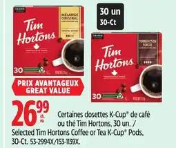 Canadian Tire Selected Tim Hortons Coffee or Tea K-Cup Pods offer