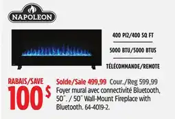 Canadian Tire Napoleon 50 Wall-Mount Fireplace with Bluetooth offer