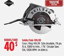 Canadian Tire SKILSAW 71⁄4˝ Circular Saw. 15A, 5300 RPM offer