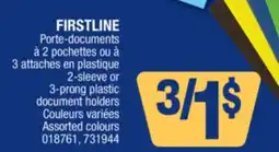 Jean Coutu FIRSTLINE 2-sleeve or 3-prong plastic document holders offer