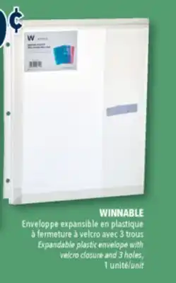 Familiprix WINNABLE, Expandable plastic envelope with velcro closure and 3 holes, 1 unit offer
