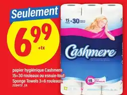 Maxi PAPIER HYGIÉNIQUE CASHMERE, 15=30 ROULEAUX OU ESSUIE-TOUT SPONGE TOWELS, 3=6 ROULEAUX offer