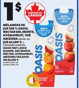 Provigo OASIS 100% JUICE BLENDS, DEL MONTE NECTAR, HYDRAFRUIT, ARIZONA TEA 960 ML JUICE, 1 L offer