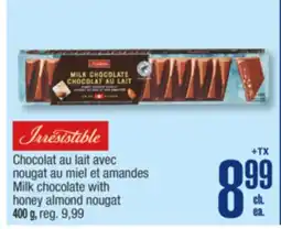 Jean Coutu IRRESISTIBLE Milk chocolate with honey almond nougat offer