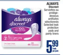 Jean Coutu ALWAYS Discreet Selected leak protection pads and panty liners offer