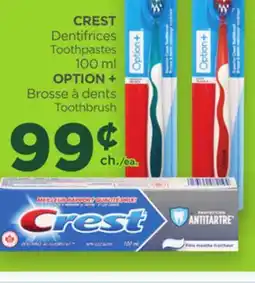 Proxim CREST Toothpastes, OPTION + Toothbrush offer