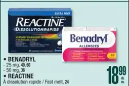 Jean Coutu BENADRYL, REACTINE Fast melt, 24 offer