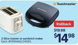 Walmart Toastmaster 2-slice toaster or sandwich maker offer