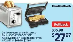 Walmart Hamilton beach 2-slice toaster or panini press offer