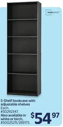 Walmart Mainstays 5-shelf bookcase with adjustable shelves offer