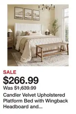 Wayfair Candler Velvet Upholstered Platform Bed with Wingback Headboard and Wooden Slats offer