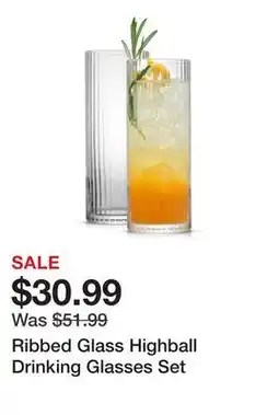 Wayfair Ribbed Glass Highball Drinking Glasses Set offer