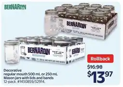 Walmart Bernardin decorative regular mouth Mason jars with lids and bands offer