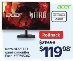 Walmart acer Nitro 24.5" FHD gaming monitor offer