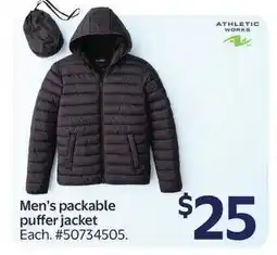 Walmart Athletic works men's packable puffer jacket offer