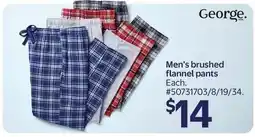 Walmart George. Men's brushed flannel pants offer