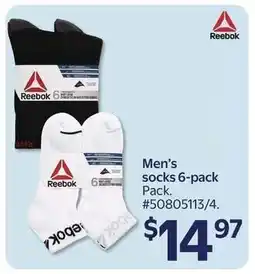 Walmart Reebok Men's socks 6-pack offer