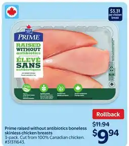 Walmart Prime Raised Without Antibiotics Boneless Skinless Chicken Breasts offer