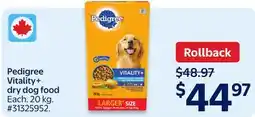 Walmart Pedigree Vitality+ dry dog food offer