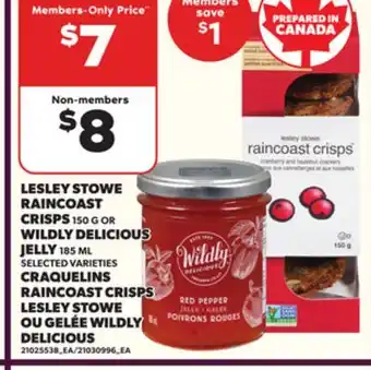 Independent Grocer LESLEY STOWE RAINCOAST CRISPS, 150G OR WILDLY DELICIOUS JELLY 185ML offer