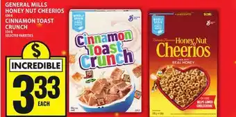 Food Basics GENERALMILLS HONEY NUT CHEERIOS OR CINNAMON TOAST CRUNCH offer