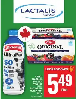 Food Basics ASTRO ORIGINAL BALKAN YOGURT OR LACTANTIA ULTRA PUR MILK offer
