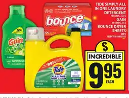 Food Basics TIDE SIMPLY ALL IN ONE LAUNDRY DETERGENT OR GAIN OR BOUNCE DRYER SHEETS offer