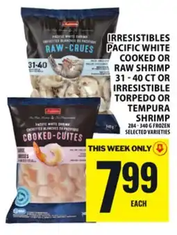 Food Basics IRRESISTIBLES PACIFIC WHITE COOKED OR RAW SHRIMP 31-40CT OR IRRESISTIBLE TORPEDO OR TEMPURA SHRIMP offer