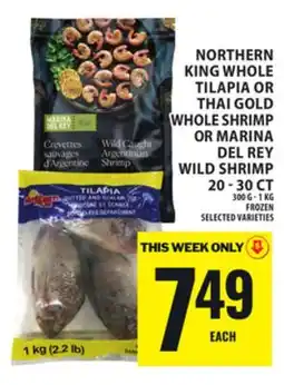 Food Basics NORTHERN KING WHOLE TILAPIA OR THAI GOLD WHOLE SHRIMP OR MARINA DELREY WILD SHRIMP 20-30CT offer
