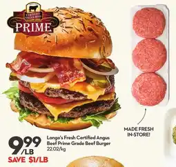 Longo's Longo's Fresh Certified Angus Beef Prime Grade Beef Burger offer