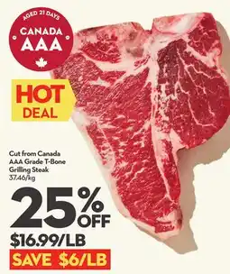Longo's Cut from Canada AAA Grade T-Bone Grilling Steak offer