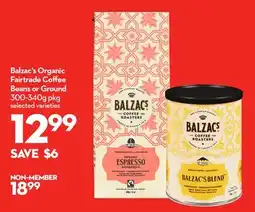 Longo's Balzac's Organic Fairtrade Coffee Beans or Ground offer