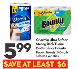 Longo's Ultra Soft or Strong Bath Tissue 8 = 24 rolls or Paper Towels 3 = 6 rolls offer