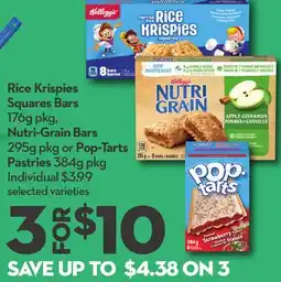 Longo's Rice Krispies Squares Bars 176g pkg, Nutri-Grain Bars 295g pkg or Pop-Tarts Pastries 384g pkg offer