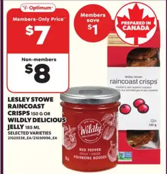 Loblaws LESLEY STOWE RAINCOAST CRISPS, 150 G OR WILDLY DELICIOUS JELLY, 185 ML offer