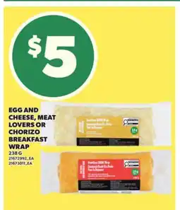 Loblaws EGG AND CHEESE, MEAT LOVERS OR CHORIZO BREAKFAST WRAP, 238 GG offer