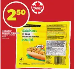 Loblaws NO NAME CHICKEN WIENERS, 450 G offer