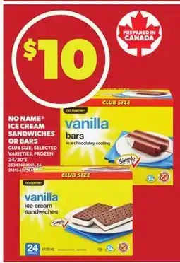 Loblaws NO NAME ICE CREAM SANDWICHES OR BARS, 24/30'S offer