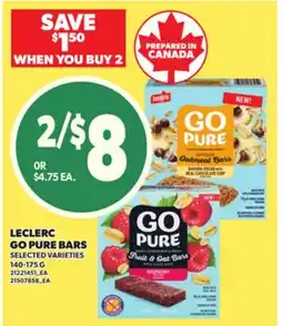 Loblaws LECLERC GO PURE BARS, 140-175 G offer