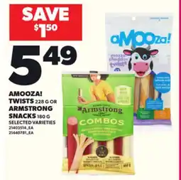 Loblaws AMOOZA! TWISTS, 228 G OR ARMSTRONG SNACKS 180 G offer