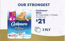 Loblaws CASHMERE ULTRA 24 TRIPLE ROLLS = 72 ROLLS, 3 PLY offer
