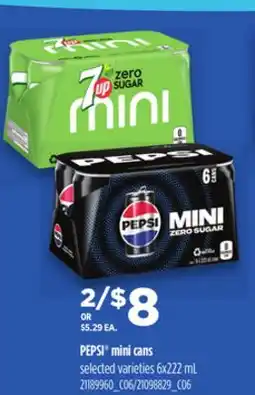 Loblaws PEPSI MINI CANS, 6x222 mL offer