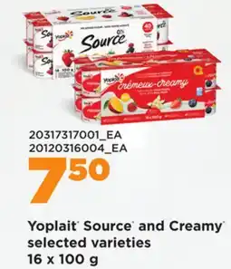 Loblaws YOPLAIT SOURCE AND CREAMY , 16 x 100 G offer