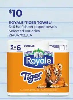 Loblaws ROYALE TIGER TOWEL , 3=6 HALF SHEET PAPER TOWELS offer
