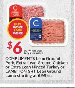 Sobeys COMPLIMENTS Lean Ground Pork, Extra Lean Ground Chicken or Extra Lean Minced Turkey or Lamb offer