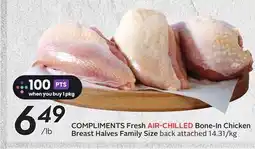 Sobeys COMPLIMENTS Fresh AIR-CHILLED Bone-In Chicken Breast Halves offer