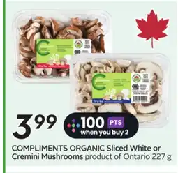 Sobeys COMPLIMENTS ORGANIC Sliced White or Cremini Mushrooms offer