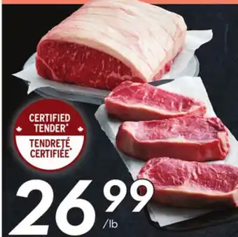 Sobeys STERLING SILVER Fresh Boneless Striploin Premium Oven Roast or Family Size Grilling Steaks offer
